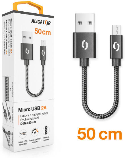Datový kabel ALIGATOR PREMIUM 2A, Micro USB 50cm černý