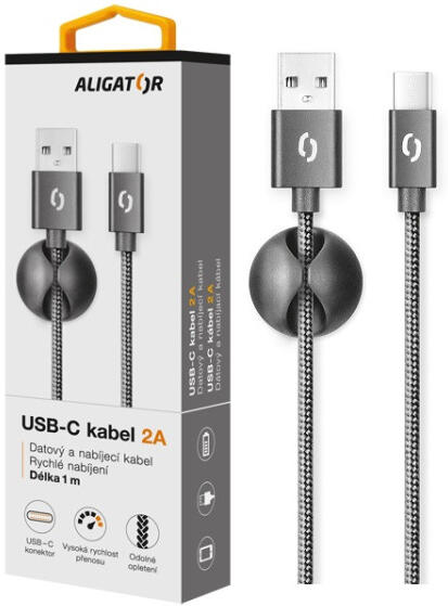 Datový kabel ALIGATOR PREMIUM 2A, USB-C černý