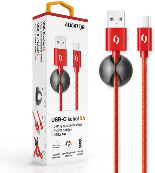 Datový kabel ALIGATOR PREMIUM 2A, USB-C červený