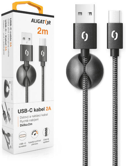 Dat. kab. ALIGATOR PREMIUM 2A, USB-C 2m černý