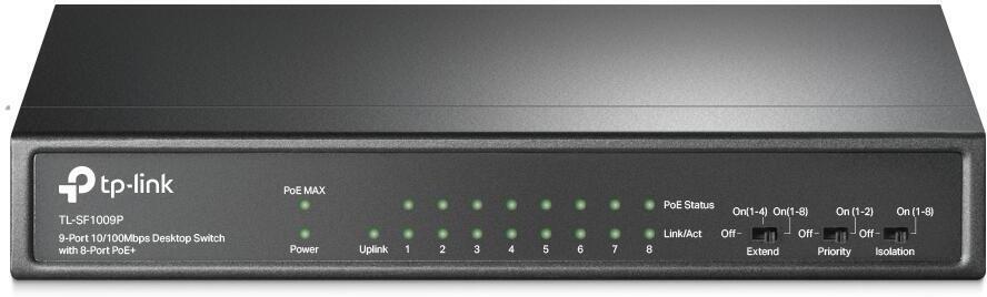 TP-Link CCTV switch TL-SF1009P (8x100Mb/s, 1x100Mb/s uplink, 8xPoE+, 65W, fanless)