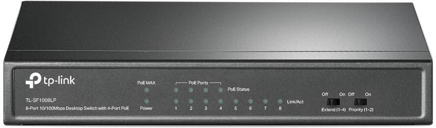 TP-Link switch TL-SF1008LP (8x100Mb/s, 4xPoE, 41W, fanless)