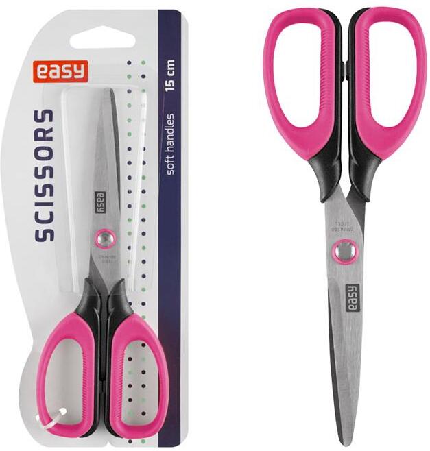Nůžky EASY s měkkým úchytem, 15 cm, růžové