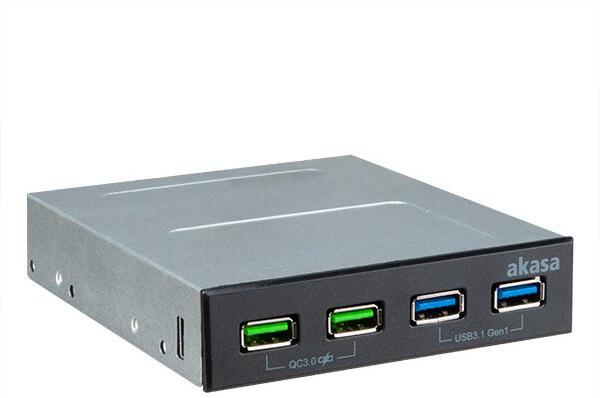 AKASA interní USB hub do 3,5" pozice / AK-ICR-34 / 2x USB 3.1 / 2x nabíjecí USB 3.0 / černá
