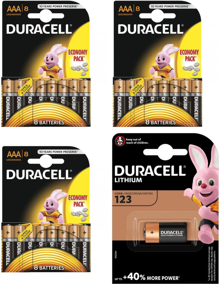 SET BASIC Alkalická baterie Duracell Basic AAA 2400 24ks a Duracell CR123