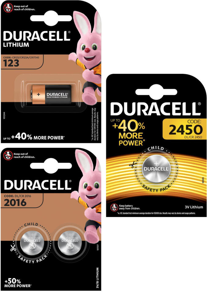 SET SPECIÁL Baterie Duracell DL123 3V a CR2016 2ks a CR2450 1ks
