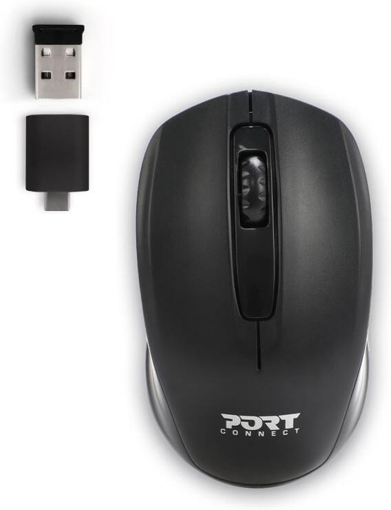 PORT CONNECT Wireless office, bezdrátová myš, USB-A/USB-C dongle, 2,4Ghz, 1000DPI, černá (900508)