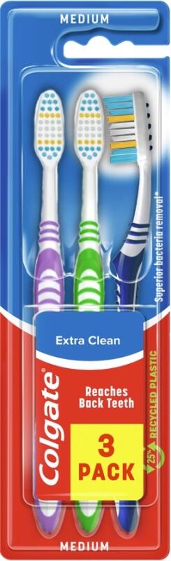 Colgate Extra Clean medium zubní kartáček 3-pack