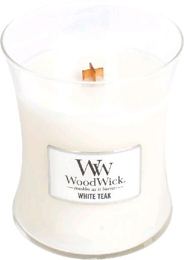 WoodWick White Teak vonná svíčka s dřevěným knotem 275 g