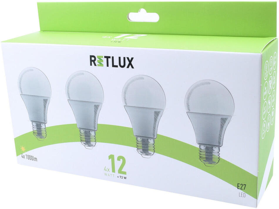 Sada LED žárovek RETLUX REL 23 A60 4x12W E27 WW