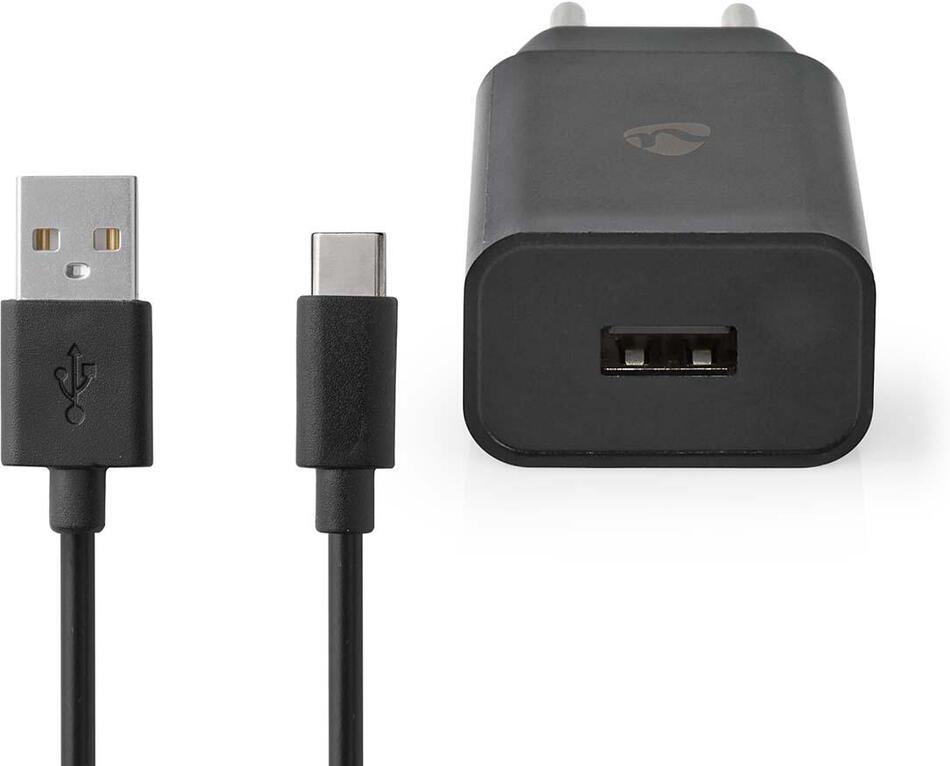 NEDIS síťová nabíječka/ 12 W/ 5 V/ 2.4 A/ rychlé nabíjení/ USB-C/ USB-A/ černá/ kabel 1m (WCHAC242ABK)
