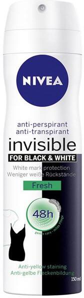 Nivea Invisible Black & White Fresh deodorant ve spreji 150 ml