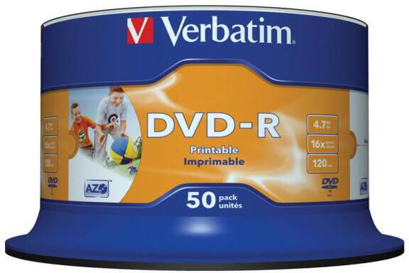 VERBATIM DVD-R(50-Pack)Spindle/Inkjet Printable Wide/16x/4.7GB (43533)