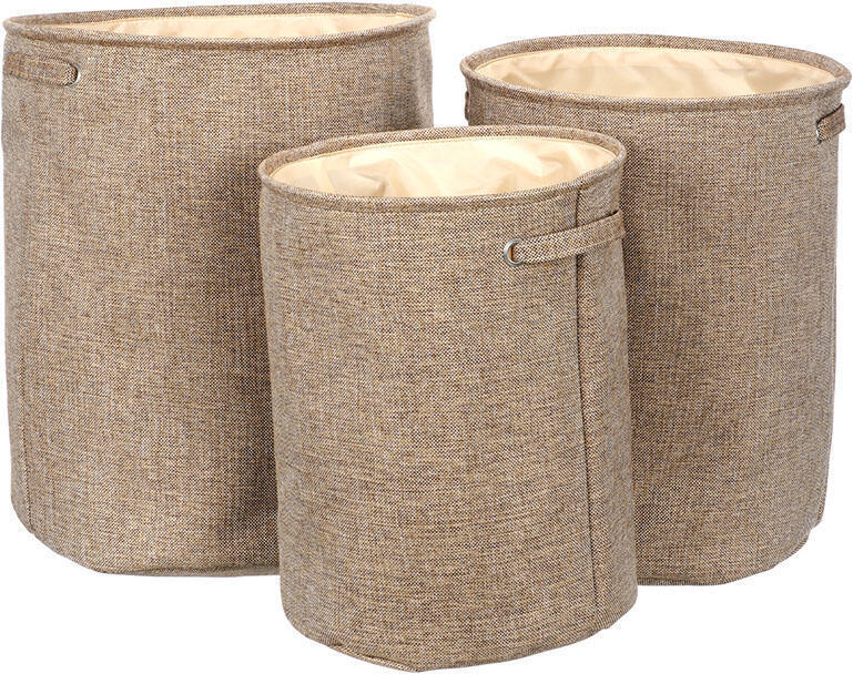 Koš na prádlo - polyester, hnědý, sada 3 ks Autronic (LK9581-BROWN), Hnědá, Polyester 100%