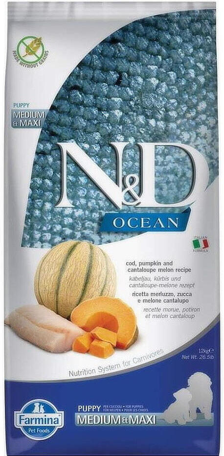 N&D OCEAN DOG Puppy M/L Codfish & Pumpkin & Melon 12kg