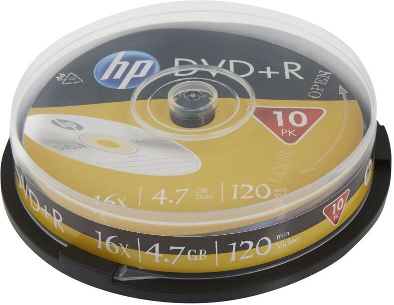 Média HP DVD+R 4,7GB 120min 16x 10-cake
