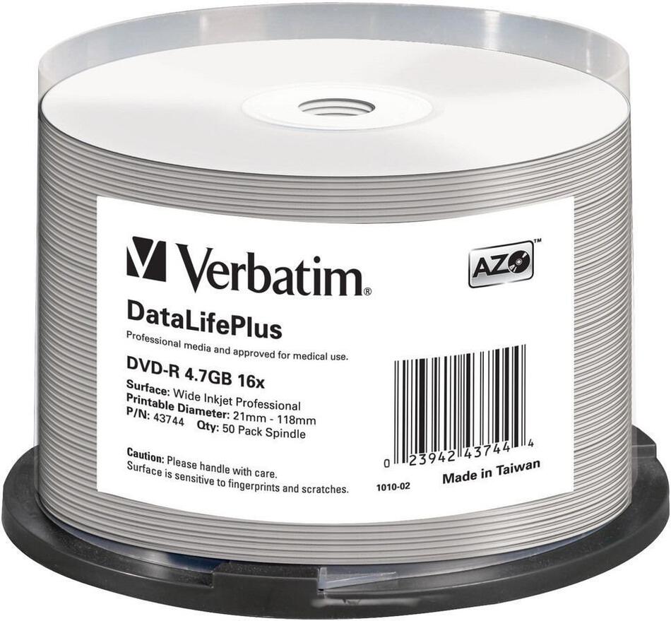 VERBATIM DVD-R 4,7GB/ 16x/ Profesional printable Non ID/ 50pack/ spindle (43744)