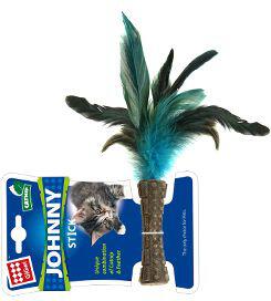 Hračka kočka GiGwi Johnny Stick Catnip s modrým peří