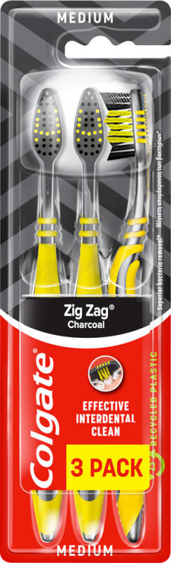 Colgate Zig Zag Charcoal zubní kartáček, medium, 3 ks