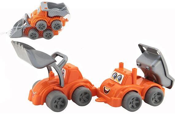 Teddies Stavební stroje 2ks plast na volný chod v síťce 13x17x28cm 12m+