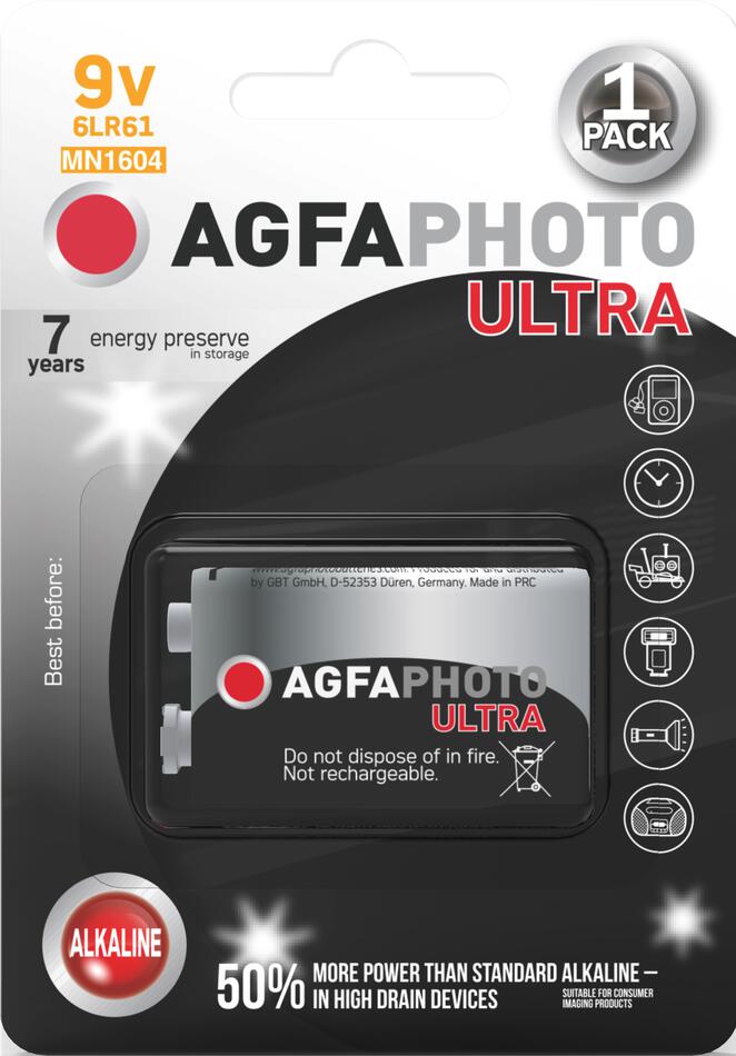 AgfaPhoto Ultra alkalická baterie 9V, blistr 1ks