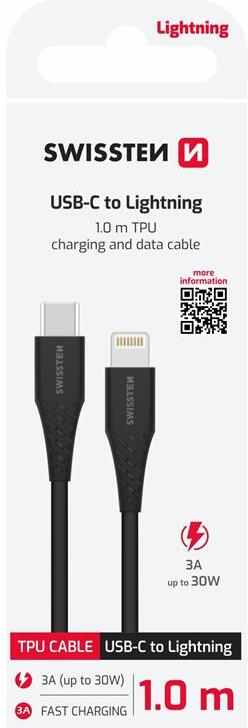 NABÍJECÍ KABEL SWISSTEN USB-C / LIGHTNING 1,0 M ČERNÝ