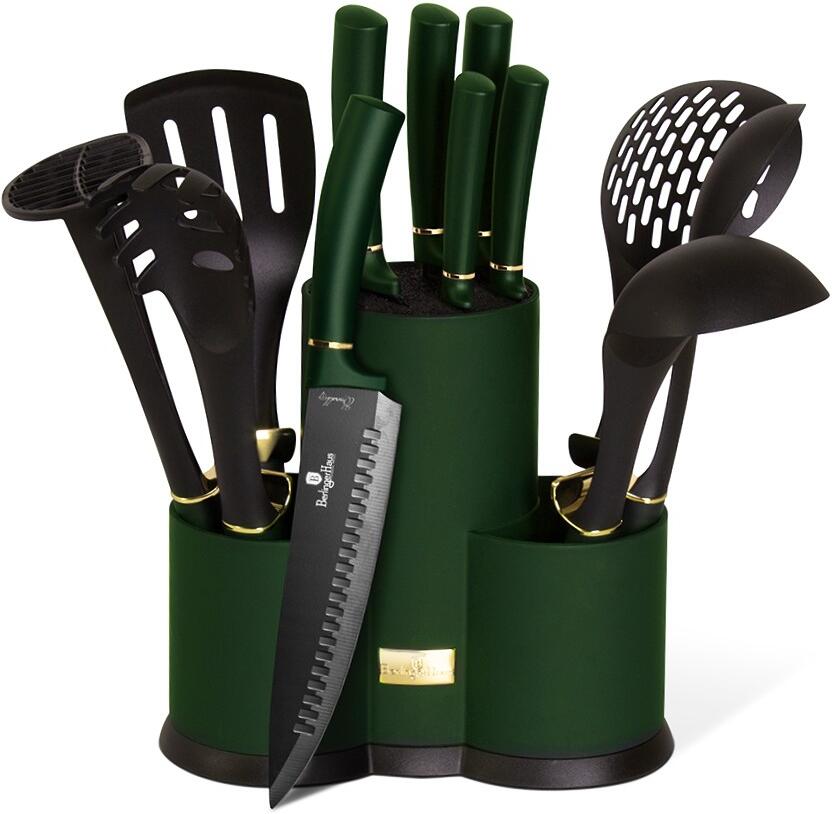 Sada nožů ve stojanu BERLINGERHAUS Emerald Collection BH-6250 + kuchyňské náčiní, 12 ks