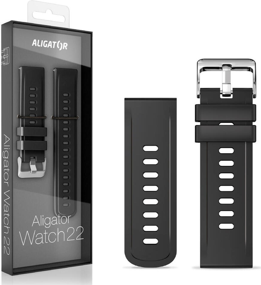 Řemínek silikonový ALIGATOR 22mm, černý