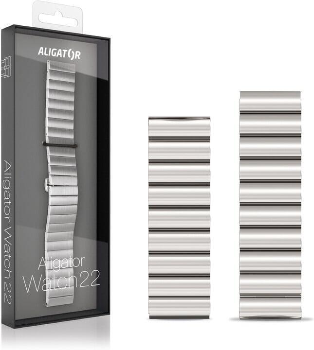 Řemínek kovový ALIGATOR 22mm, stříbrný
