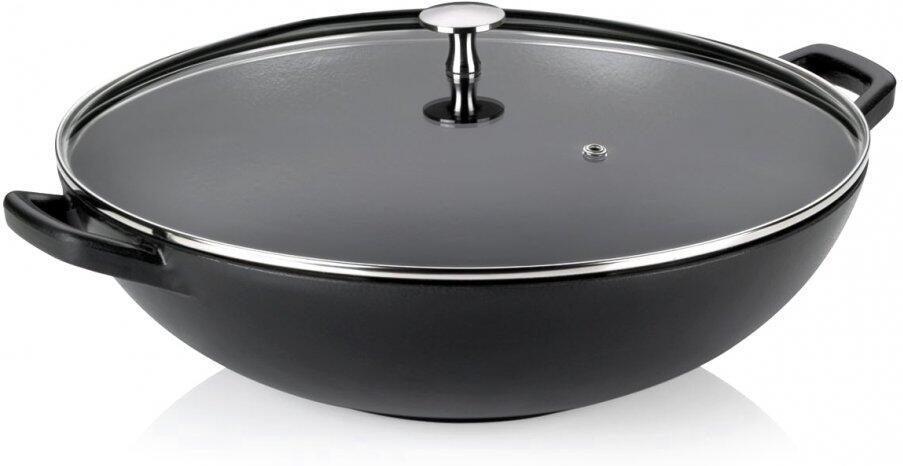 KELA Wok litinový s poklicí CALIDO 36 cm černá KL-12475