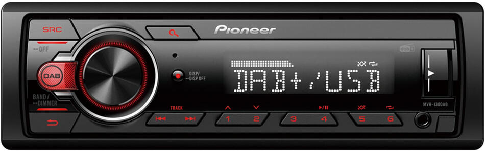 Pioneer MVH-130DAB autorádio, červená