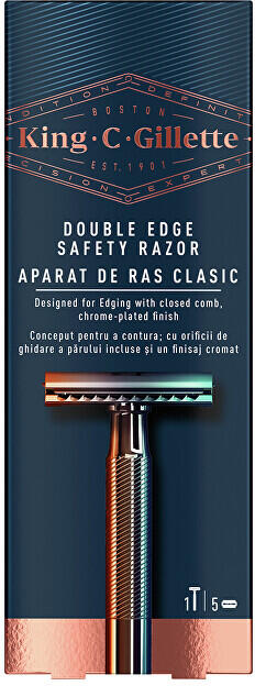 Holicí strojek King (Double Edge Safety Razor) + žiletky 5 ks Gillette