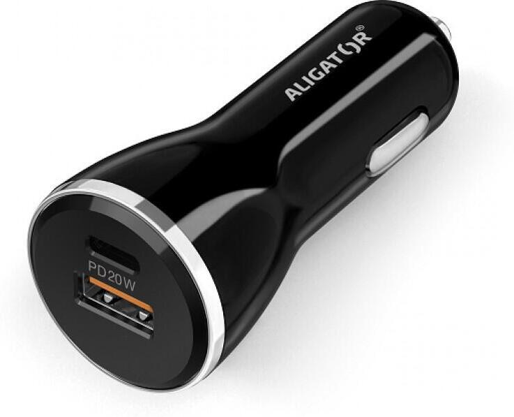 Chytrá nabíječka do auta ALIGATOR Power Delivery 20W, USB-C + USB-A, černá