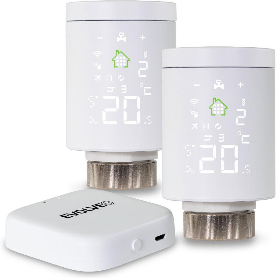 2× Chytrá termostatická hlavice Evolveo Heat M30 EVO-RV-M30SP, s centrální jednotkou