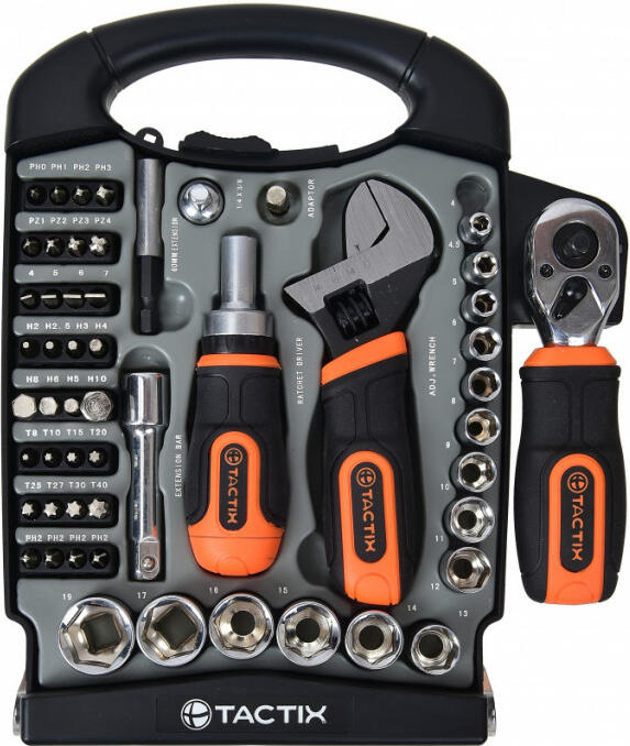Sada nářadí s oboustrannou ráčnou 1/4" a 3/8", 55 ks - TC900154 Tactix