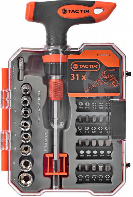 Sada bitů s T šroubovákem, 31 ks - TC900984 Tactix