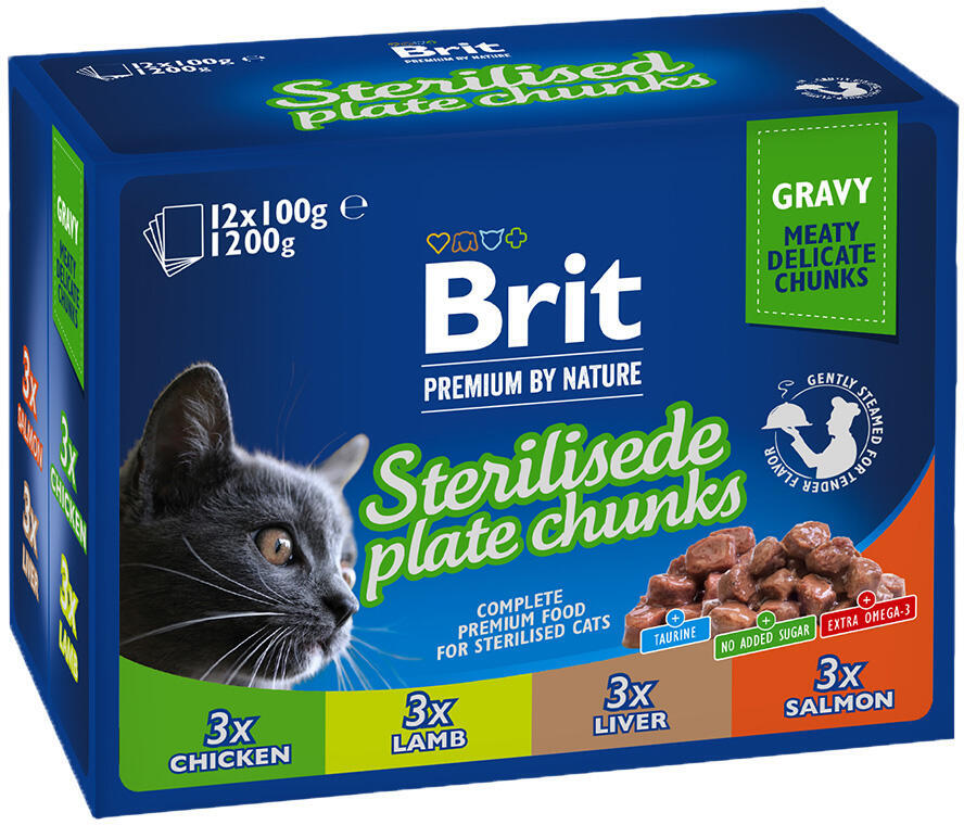 Kapsička pro kočky Brit Premium Sterilised Plate, 12x100g