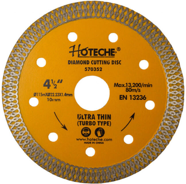 Diamantový řezný kotouč úzký Hoteche HT570352 115 mm, TURBO