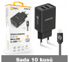 SADA 10x nabíječka ALIGATOR MicroUSB 2xUSB 2,4A, smart IC, černá