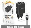 SADA 20x nabíječka ALIGATOR MicroUSB 2xUSB 2,4A, smart IC, černá