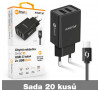 SADA 20x nabíječka ALIGATOR USB-C 2xUSB 2,4A, smart IC, černá