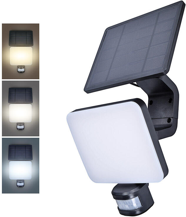 Solight LED solární osvětlení se senzorem, 11W, 1200lm, 3 CCT, Li-Ion, černá
