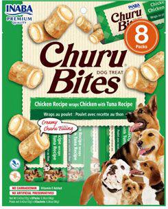 Pamlsek pro psy INABA Churu Dog Bites Chicken wraps Chicken+Tuna 8x12g