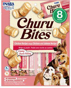 Pamlsek pro psy INABA Churu Dog Bites Chicken wraps Chicken+Salmon 8x12g