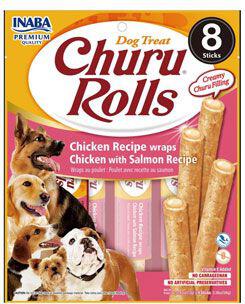 Pamlsek pro psy INABA Churu Dog Rolls Chicken with Salmon wraps 8x12g