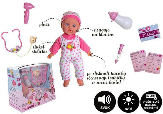 Nemocné miminko Teddies se zvukem, 36cm