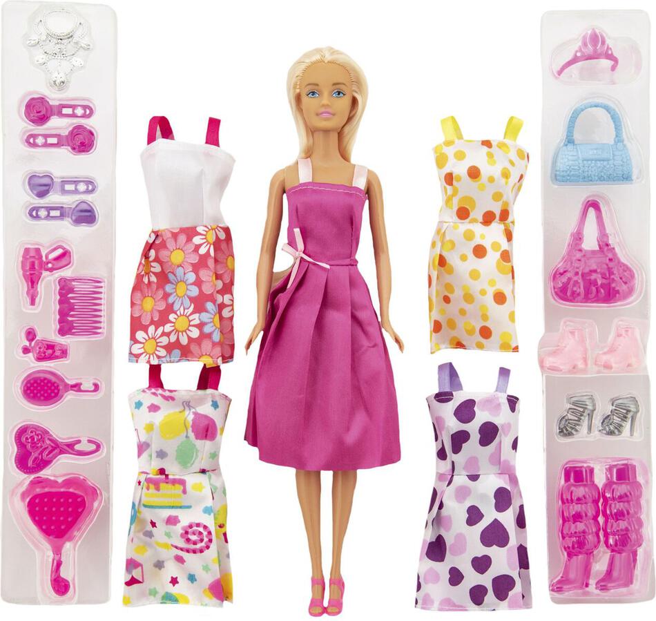 Panenka modelka Teddies s oblečením s doplňky, nekloubová, 30 cm