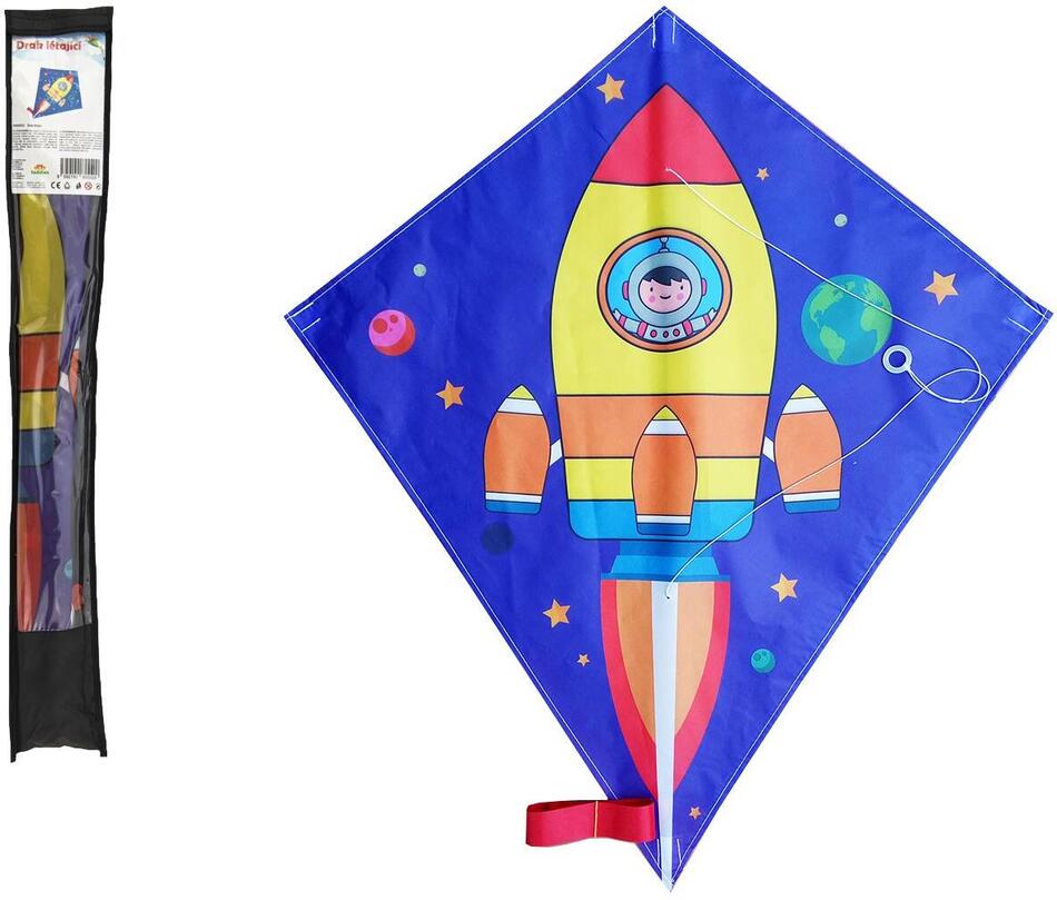 Létající drak Teddies kosmická raketa, 70x60cm