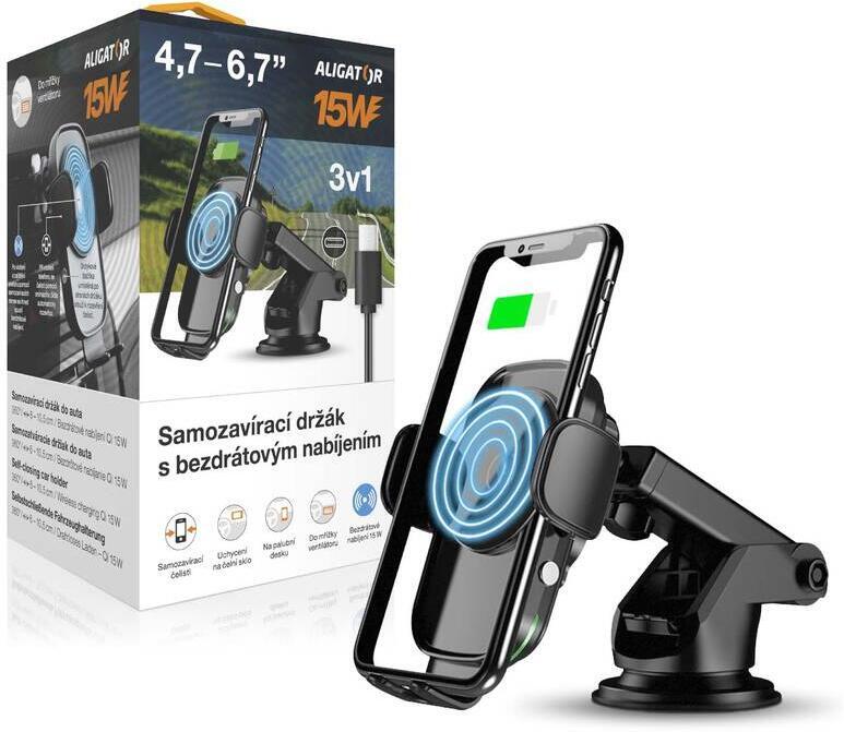 Aligator Samozavírací držák K2 s bezdrátovým nabíjením 15W, 3v1