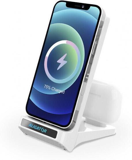 Aligator Bezdrátový Qi stojánek s USB-C konektorem, 15W, bílý